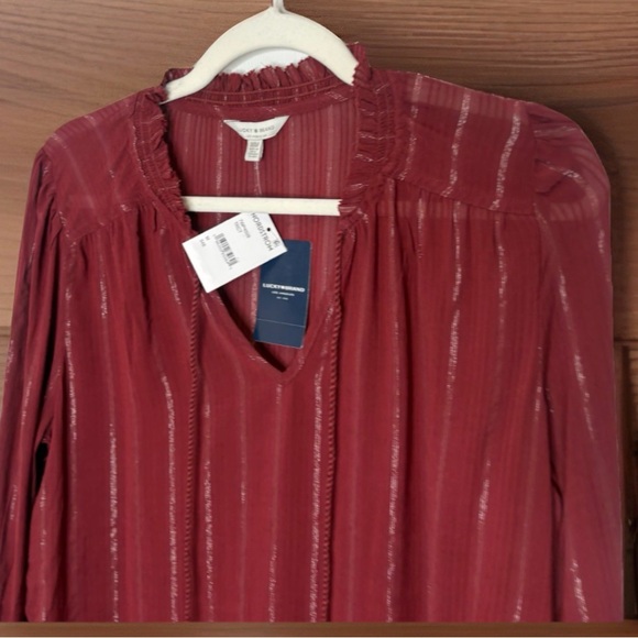 Lucky Brand Burgundy Striped Boho Blouse Women’s Medium NWT - Picture 3 of 4